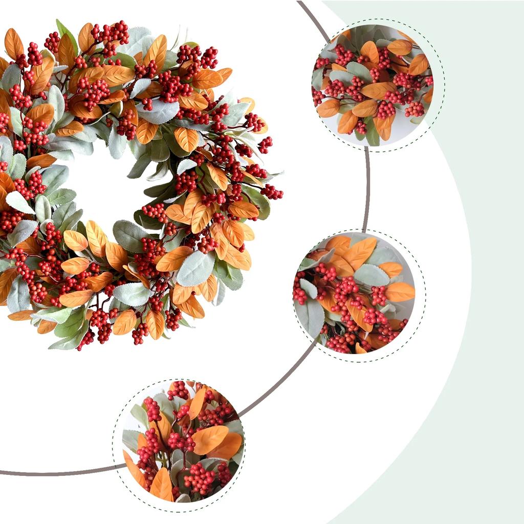 Thanksgiving Autumns Berry Door Hanging Decoration  Flower Wreath,  Porch Home Decoration Flower Wreath
