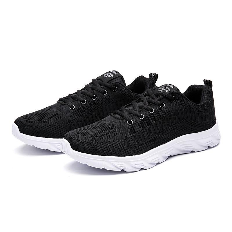 Men's Black Breathable Mesh Running Shoes with Air Cushion and Shock Absorption, Soft Sole, Large Size.
