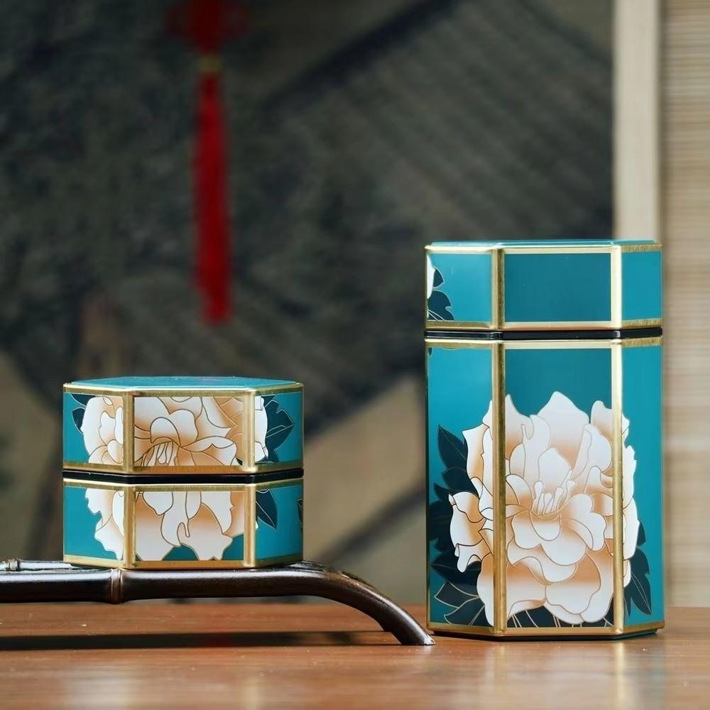 Creative Hexagonal Tea Box Sealed Tinplate Tea Storage Tank Small Tea Storage Container Tea Set Accessories