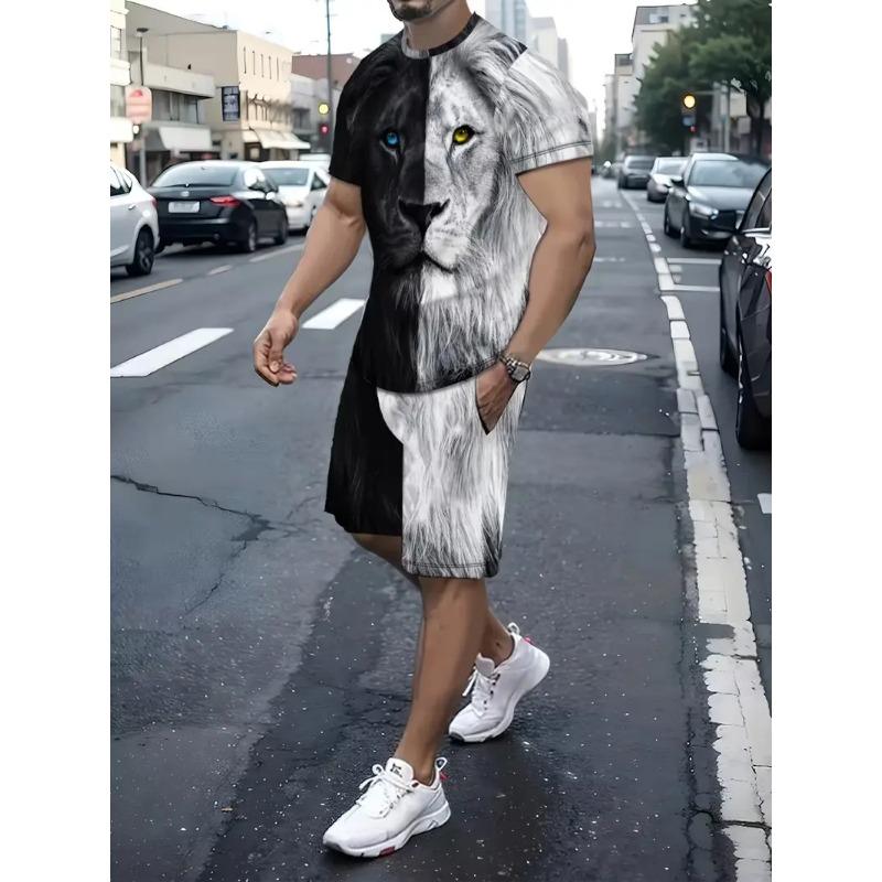 

Men s stylish printed two-piece summer suit including round neck short-sleeved T-shirt + shorts 8XL