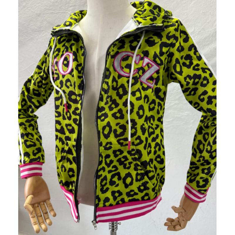 Yellow Leopard Print Devil Horn Hoodie Zip Jacket Unisex Y2K Streetwear