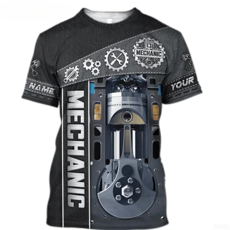 Short Sleeved Street Wear, Mechanical Repair Tool Pattern, Men's T-shirt, Mechanical Personalized 3D Printed Men's T-shirt Top