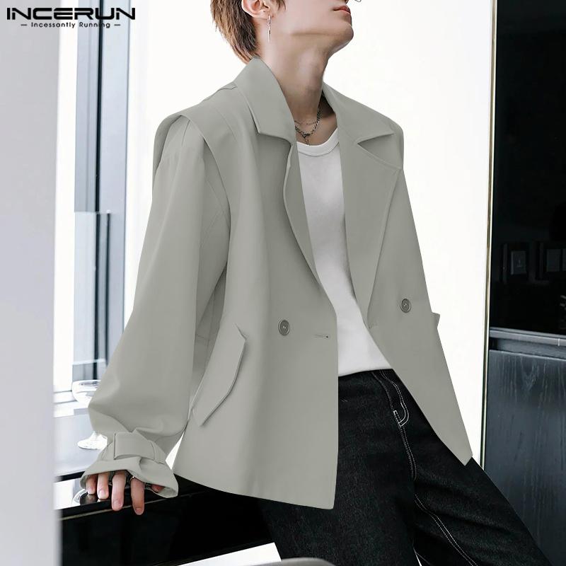INCERUN Homens Lapela Entalhada Manga Comprida Casacos Casuais Soltos Cargo Casacos