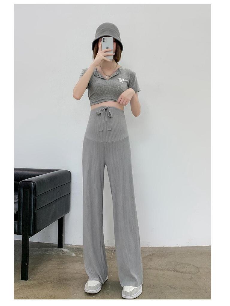 2024 Spring/Summer Maternity Wide-Leg Ice Silk Pants - Breathable, Lightweight, Loose Fit