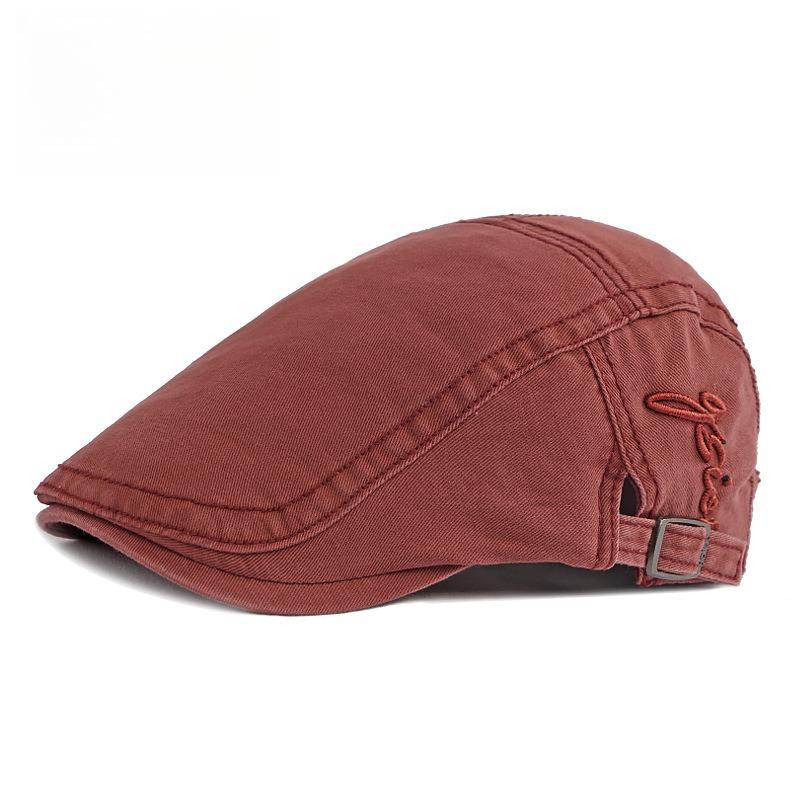 Unisex Cotton Flat Cap British Retro Beret Hat Vintage Ivy Newsboy Cap for Men and Women Adjustable Casual Sun Hat with Embroidery