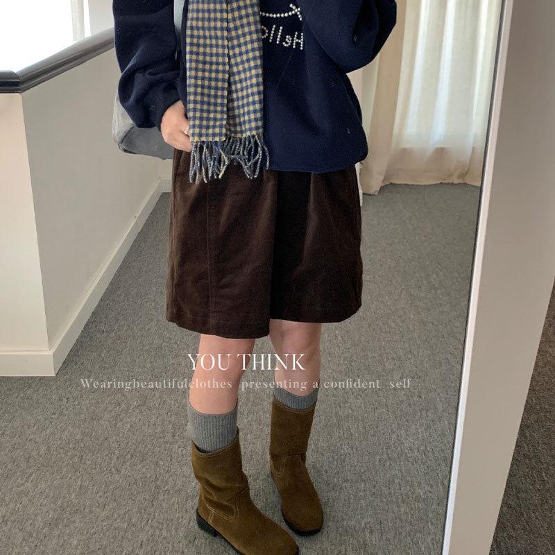 Thirteen Lines Winter Fashion: High Waist Korean Style Plus Velvet Skirt for Women One Size коричневый