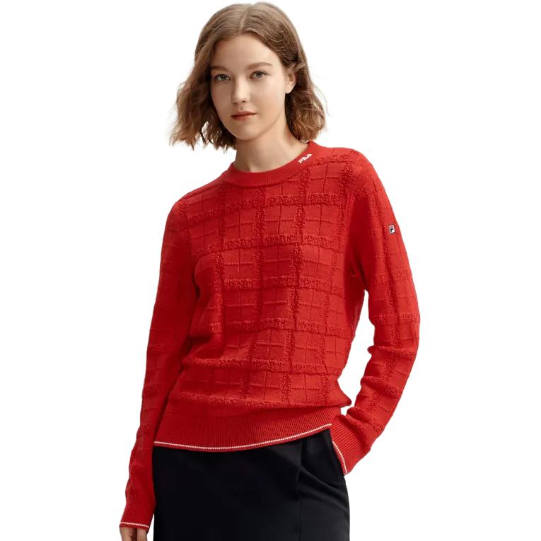 FILA Solid Color Crew Neck Pullover Sweater Women sweater Light-Raspberry F11W411405F-RD