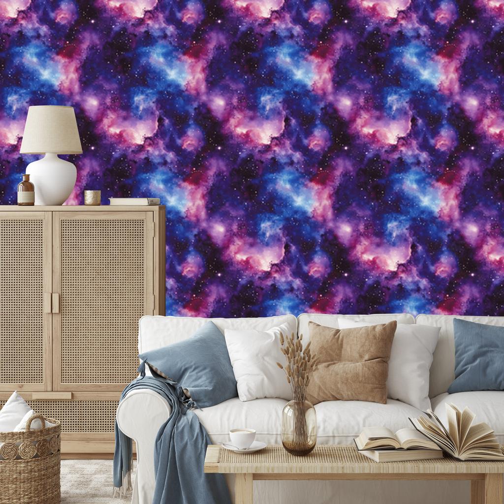 Watercolor Galaxy Wallpaper In Violet, Blue, Indigo and Plum 50x1000