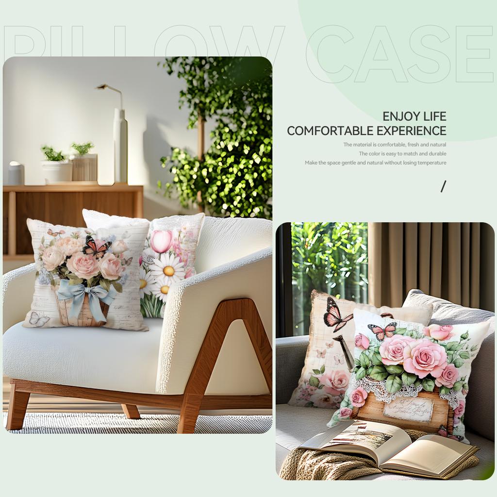 Vintage Butterfly And Flower Pillowcase Bedroom Sofa Cushion Cover 100% Polyester Living Room Cushion Pillowcase Home Decor