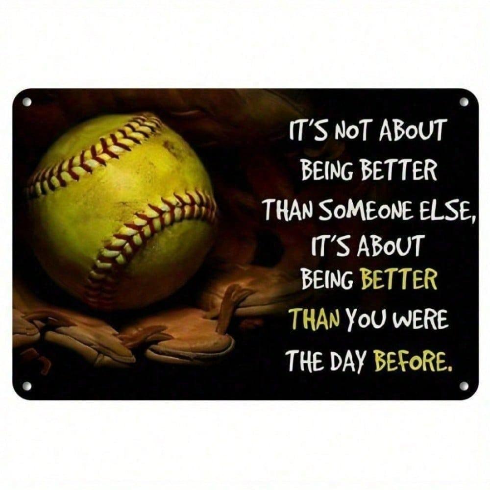 Vintage Metal Tin Sign 8x12 Inch Retro Baseball Softball Wall Decor with Inspirational Quote for Home Bar Garage 20x30cm