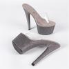 Eilyken Street Style Sequin Cloth PVC Transparent Open Toe Women Slippers Stiletto Heels Nightclub Fashion Stripper Mules Shoes