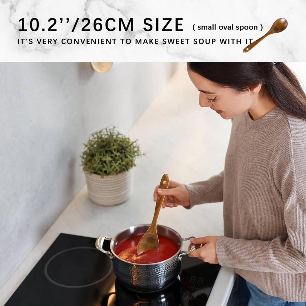 Wooden Spoons for Cooking, Nonstick Cooking Utensil Set with 10 Piece Acacia Wooden Spatulas and Spoons for Cooking, Terrific for Everyday Kitchen