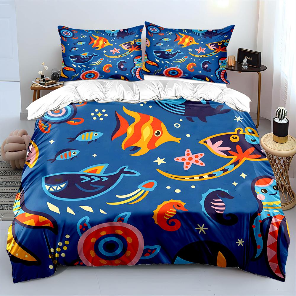 Cartoon underwater animals design Bedding Set for Kids Luxury Gift 3pcs Digital Print Comforter Set Soft Comfortable Breathable
