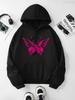 Butterfly and Letter Print Drawstring Hoodie Casual Long Sleeve Kangaroo Pocket Hoodie Women's Clothing Pullover Fashion Y2K