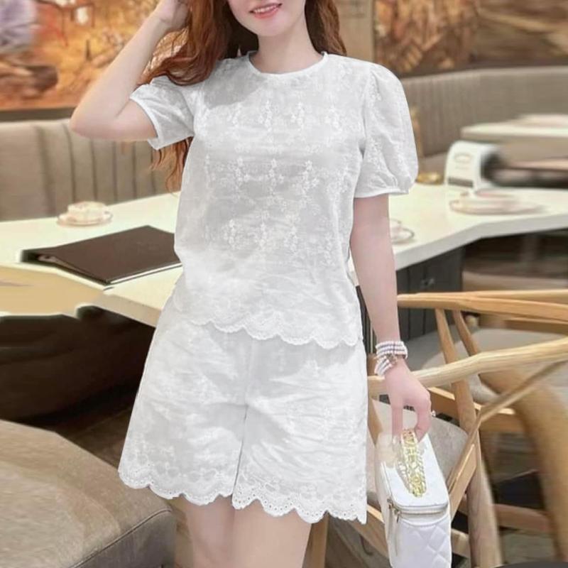 

ZANZEA Женская блузка с коротким рукавом и шорты Летние вышитые жаккардовые комплекты из двух предметов 3XL