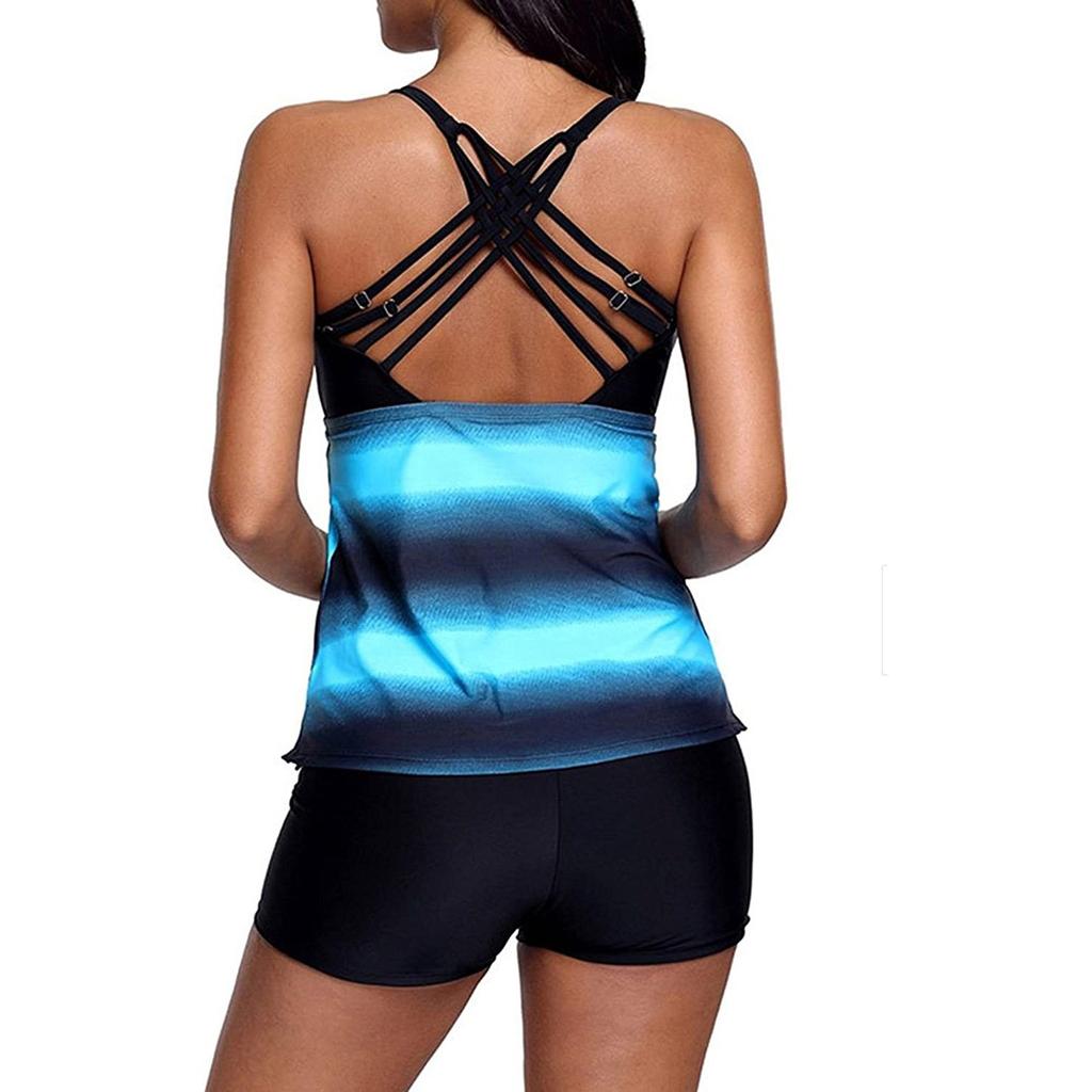 Fashion Womens  Printed Split Two-piece Swimsuit Vest Backless Beachwear