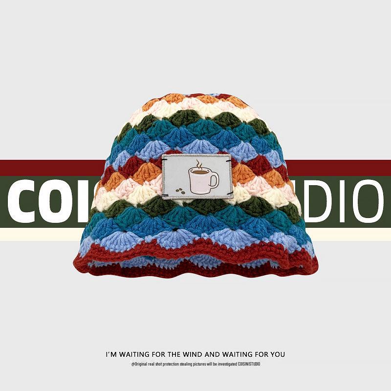 

Зимняя вязаная плюшевая шляпа с широкими полями для девочек 2024 года — ретро и модный стиль рыбака One Size