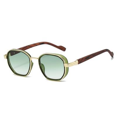 New Retro Round Gradient Sunglasses Women UV400 Wood Grain Temple Design Classic Trendy Men Glasses Fashion Brand