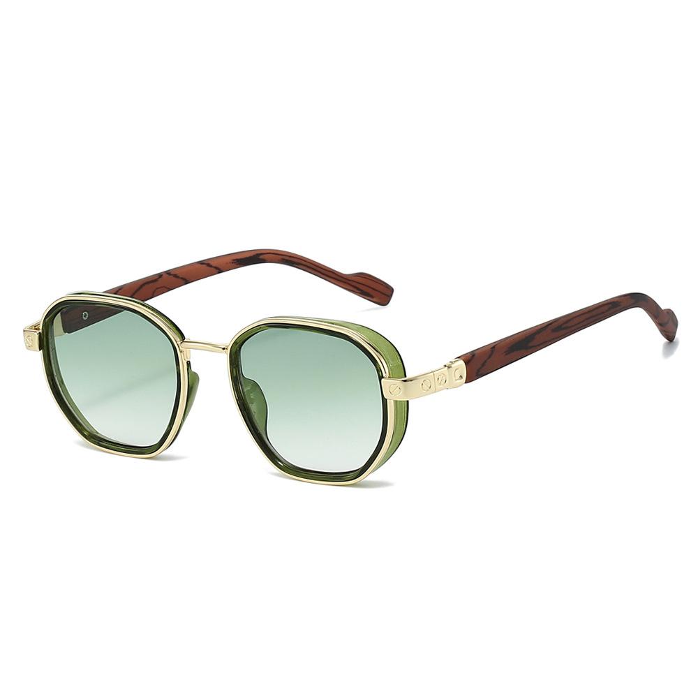 New Retro Round Gradient Women Sunglasses Personality Brand Wood Grain Temple Design Simple Classic Trend Men Glasses Uv400