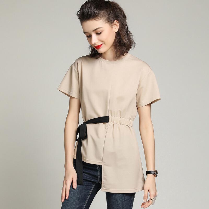 Bailuyu Women s Irregular Hem Color Block T-Shirt S