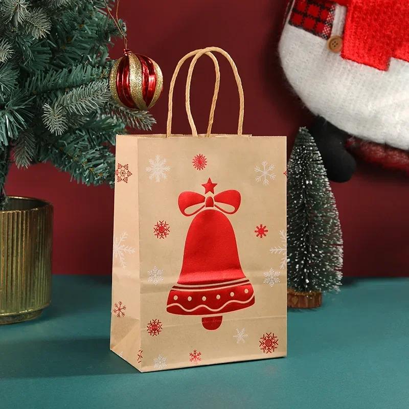 Christmas Kraft Paper Bag Candy Gifts Packaging Handbags Santa Claus Snowman Pattern Merry Christmas Home New Year Party Decor