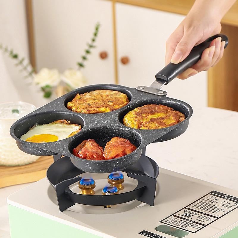 Egg Burger Pan: 4-Hole Breakfast & Steak Die-Cast Fry Pan