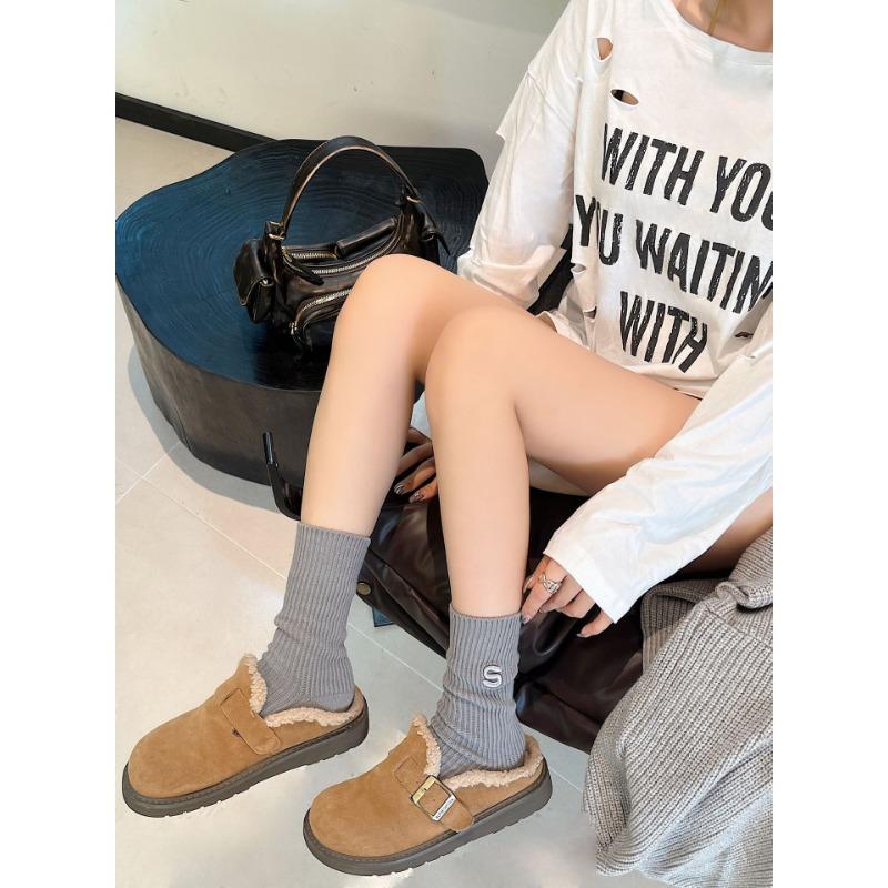 

Thick Thread Pile Socks, Cotton Socks, Three-dimensional Letter Embroidery Long Socks, Sporty Style Socks, Women s Thickened Protection 1 pair сірий колір