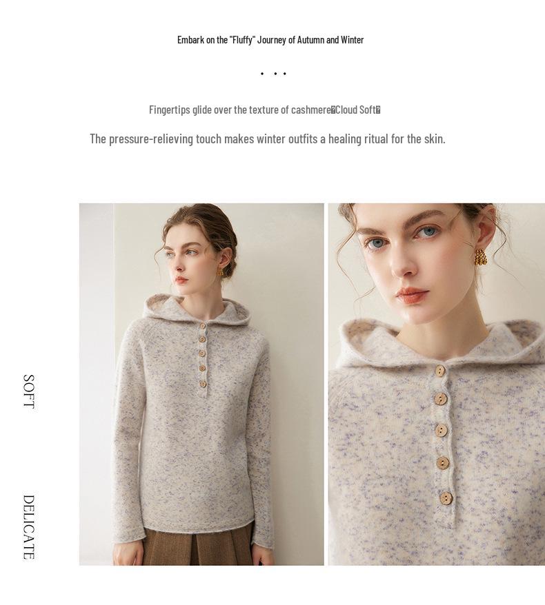 Women's 100% Cashmere Hooded Sweater - Autumn/Winter 2026 Collection - Loose Slimming Knit Pullover Base Layer