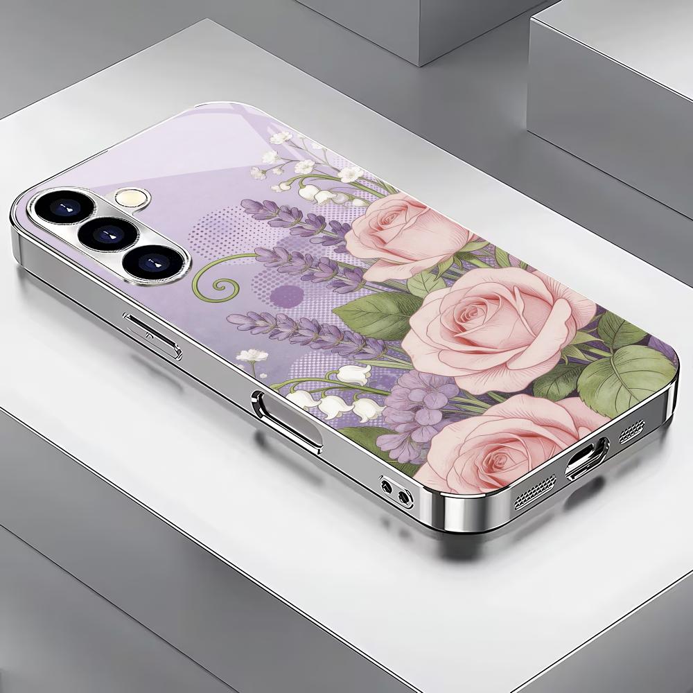 Lavendelmuster galvanisierte Glas-Handyhülle geeignet für Samsung Galaxy S26 S25 S24 S23 S22 S20 FE/Ultra/Plus sturzsicher