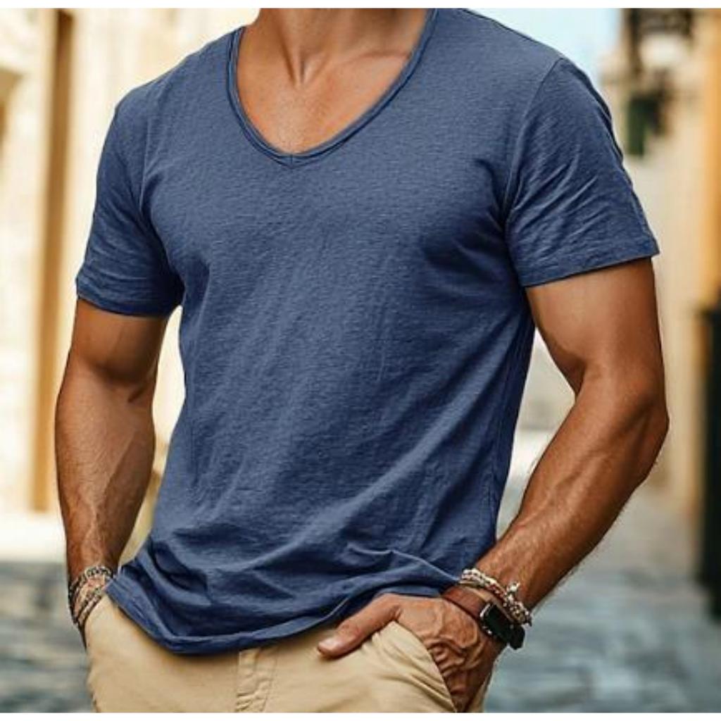 Men's Casual -color -jute V-neck Short-sleeved T-shirt Top