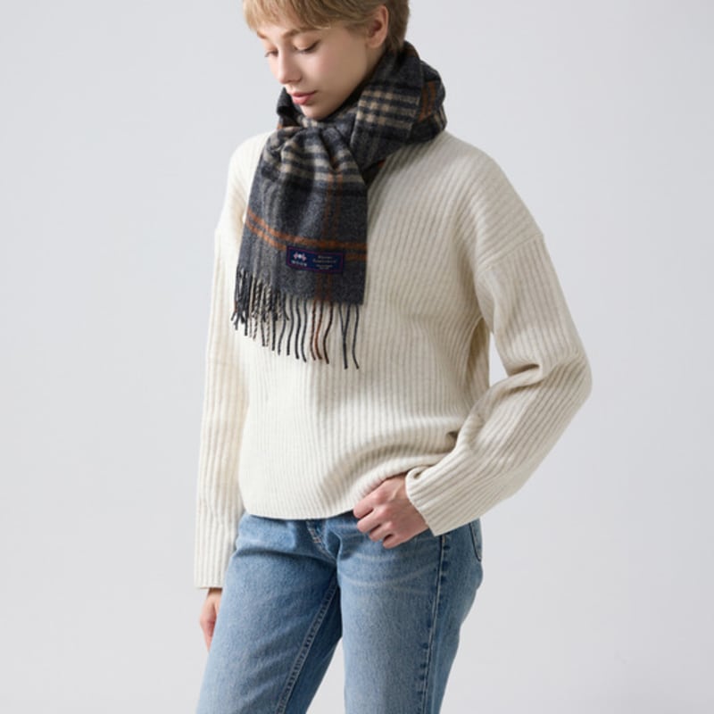 ABRAHAM MOON Merino Wool Shawl Muffler 50cm - Truman Charcoal Brick