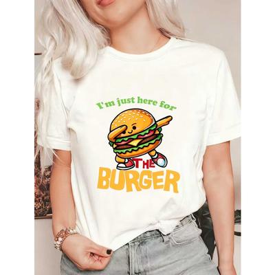 Per dydžio T-shirt Juoda Aš Čia Tik Dėl Burgerio Animacinis Burgeris Grafika Laisvalaikio Drabužis Moterims Vasaros Apranga Streetwear Mada Madingas Viršus