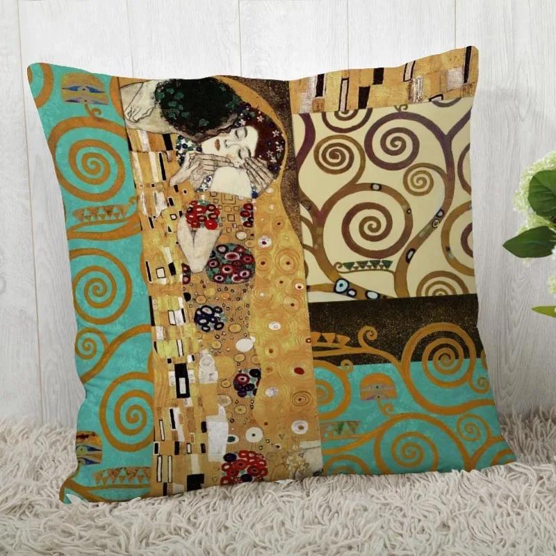 Gustav Klimt Art Pillowcase Home Sofa Office Cushion Polyester Fabric Pillow Cushion Cover Size 40X40cm One Sides