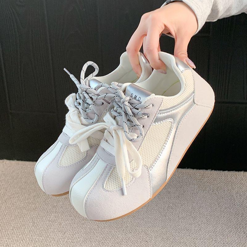 Retro comfortable soft baseplate shoes women's spring new round head lace-up mesh breathable casual shoes
