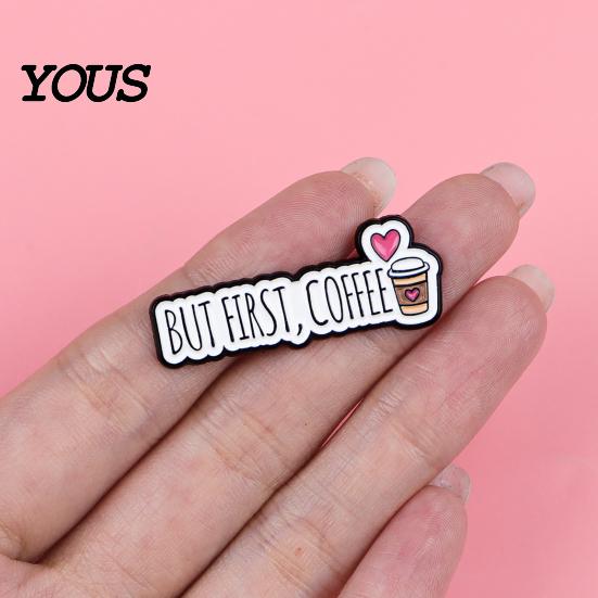 Solid Alloy Coffee Badge Brooch Pin, Slogan Design Brooch, Thickened Zinc Badge, Oil Paint Enamel Stable Buckle Pins for Clothes Hats Backpacks