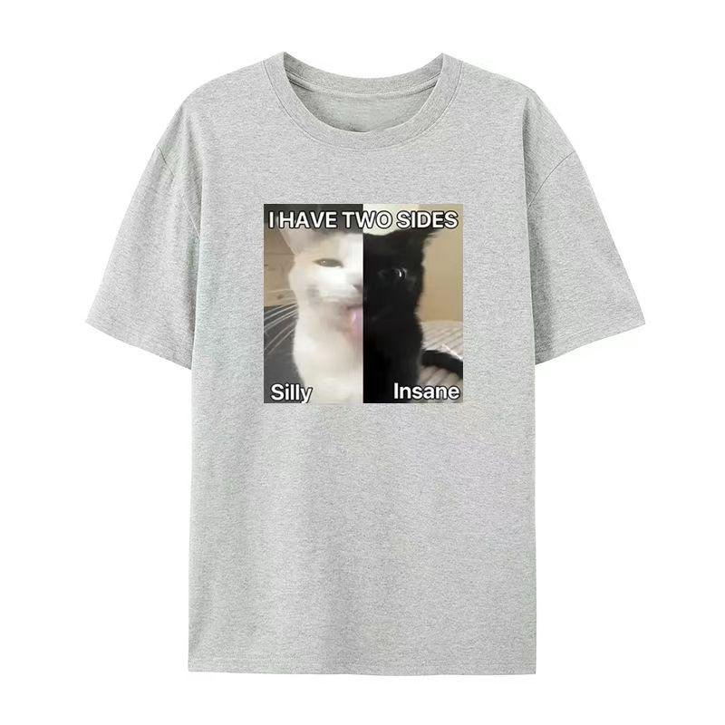 2026 SpringSummer Stupid and Crazy Cat  Printed Retro Cotton Tshirt  High Street Loose Casual Short Sleeve Tshirt Y2k