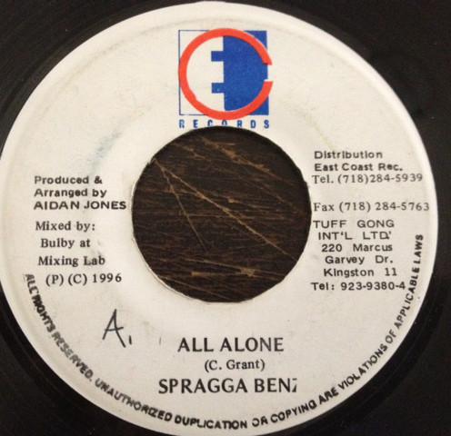 

7inch Record SPRAGGA BENZ - All Alone NONE East Coast Reco Jamaica Reggae, Ska & Dub Used