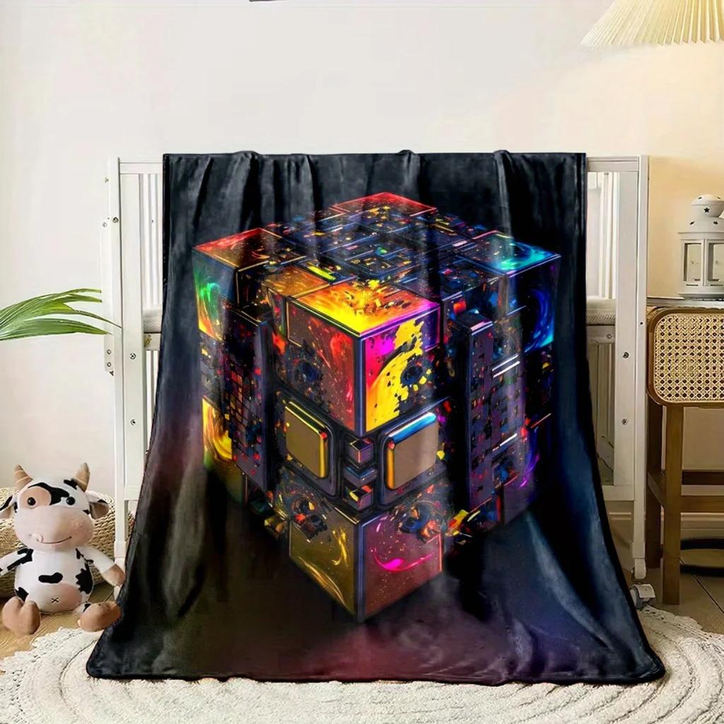 Denna coola flanellfilt med kubmönster är perfekt för soffor, sängar, kontor, resor, camping och som julklapp till vänner