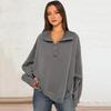 Fall Spring Women Sweatshirt Loose Turn-down Collar Lantern Sleeves Loose Solid Color Side
