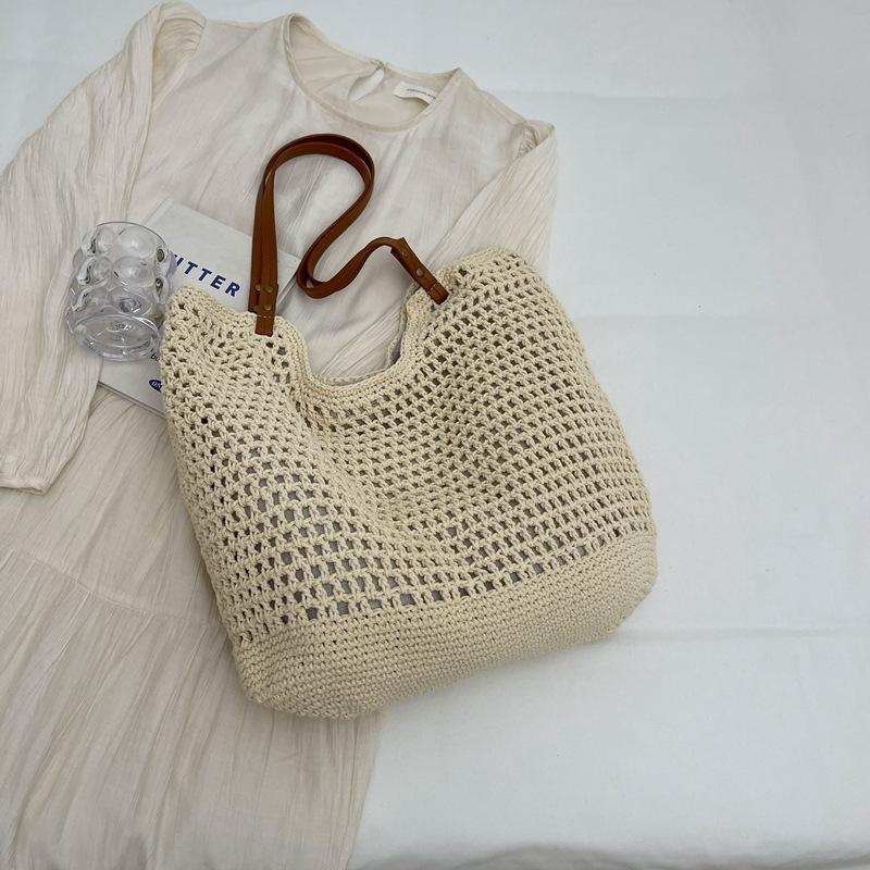 

Large capacity bag women s fashion new versatile casual shoulder seaside vacation beach bag fashion woven tote bag zipper бежевый