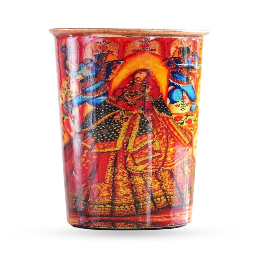 Meena Padharo Mhare Desh Theme Copper Gift Set of 1 Jug & 4 Glass - Perfect for Home, Office, and Gifting, Jug-1.5 Litre & Glass-270 ML Each