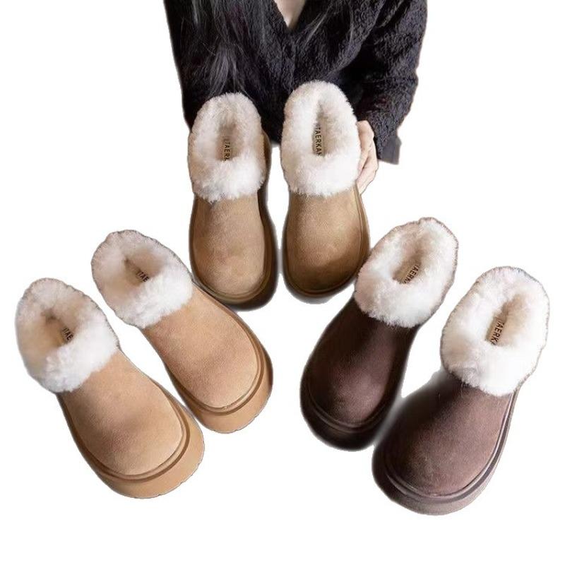 Damen-Halbzehen-Hausschuhe im Taschenstil aus dickem Stoff, Schuhe im neuen Stil, Schneestiefel, Baumwolle