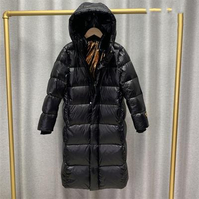 Damen Winter Herbst Kapuzenmantel Weiße Entendaunenjacke Mantel Locker Lang Einfarbig Große Tasche Winddicht Verdicken Daunenmantel