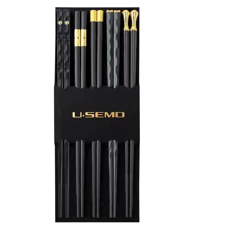 5 párů čínských japonských hůlek Sada Sushi Hůlky Opakovaně použitelné Vysoce kvalitní Protiskluzové Na jídlo Nudle Restaurace Kuchyň Stolní nádobí