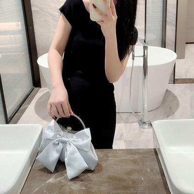 Luxury Gold Bright Silk Bowknot Evening Bag Chain Shoulder Bags Purse Wedding Party