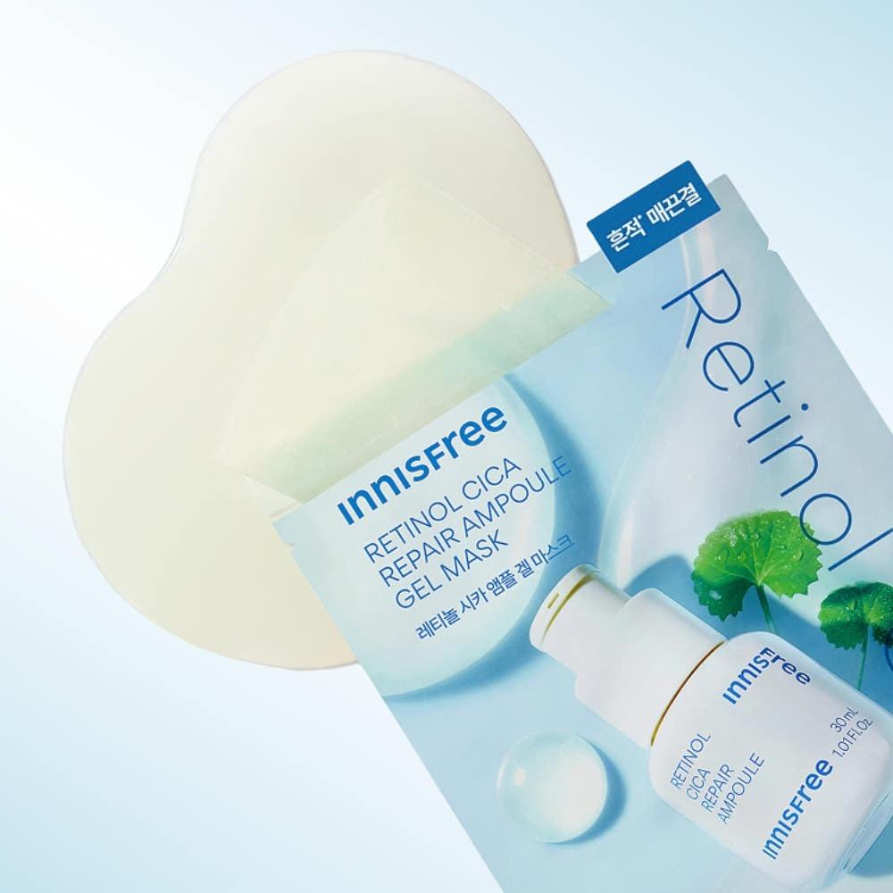 Innisfree Retinol Cica Repair Ampoule Gel Mask Skin-Smoothing Balancing Face Sheet 23ml x 10 Sheets