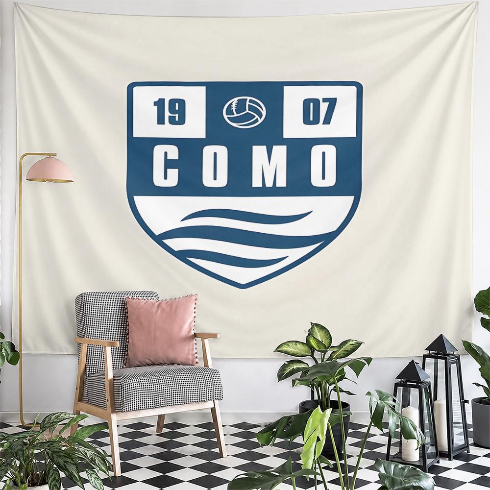 Como 1907 Football Club Crest Shield Navy White Waves Wall Tapestry Italian Serie A Soccer Fan Decor for Bedroom Living Room Gift