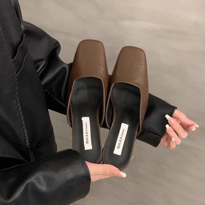 

Slippers wear women s high-heeled bag head and half thick-heeled temperament, not tired feet, new shoes in spring and summer 2025, light-mouth si 39 темно-коричневого