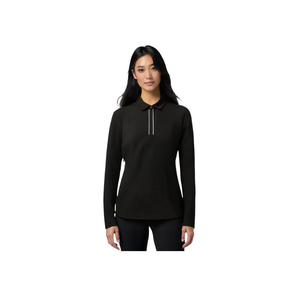 FILA Golf Series Simple Trendy Fashion Versatile Casual Sports Training Comfortable Knitted Long Sleeve Polo Shirt Women tops Deep-Black A11W545212FBK