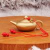 Brass Gold Mahjong Teapot with Red Rope Handle
